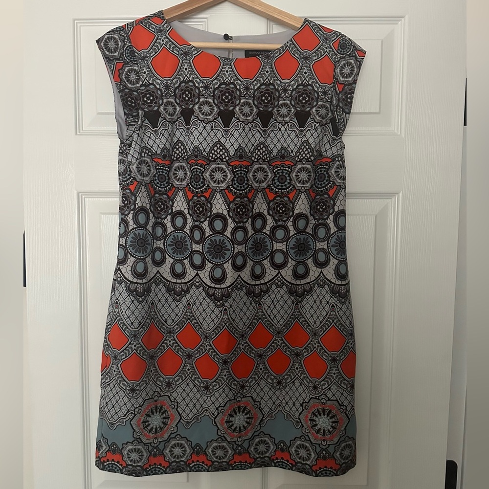 Banana Republic Factory Orange and Black Geometric Mini Dress